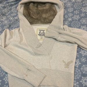 American Eagle Fur Lined Hoodie Crop Top